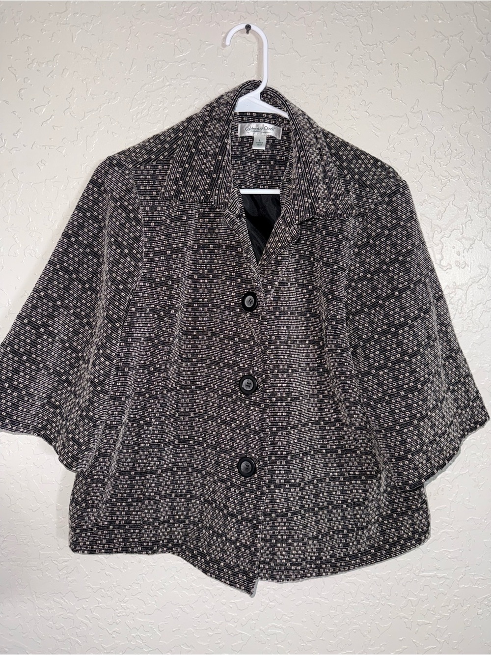 Coldwater Creek Black & White Textured Tweed Button Front Blazer Jacket Large